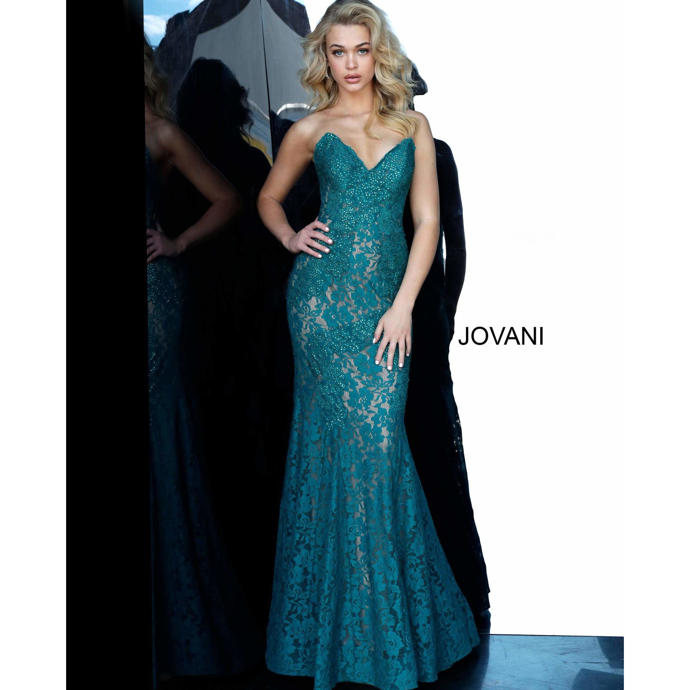 Jovani Prom Dress Fitted Strapless Lace Formal Dress 37334