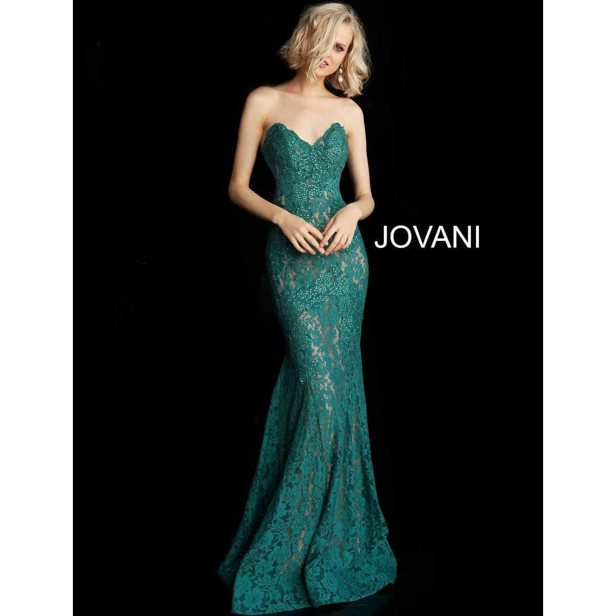 Jovani Prom Dress Fitted Strapless Lace Formal Dress 37334