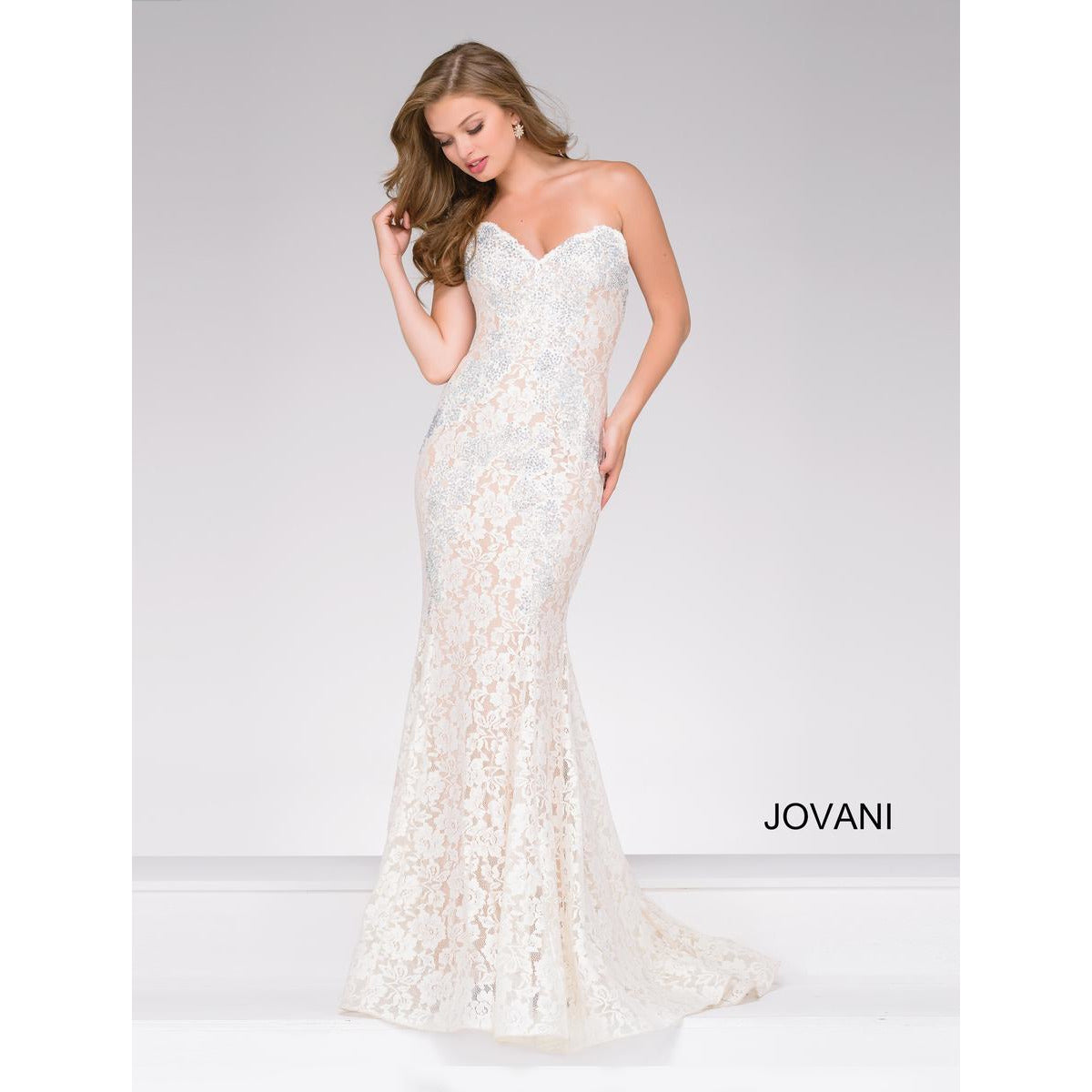 Jovani Prom Dress Fitted Strapless Lace Formal Dress 37334