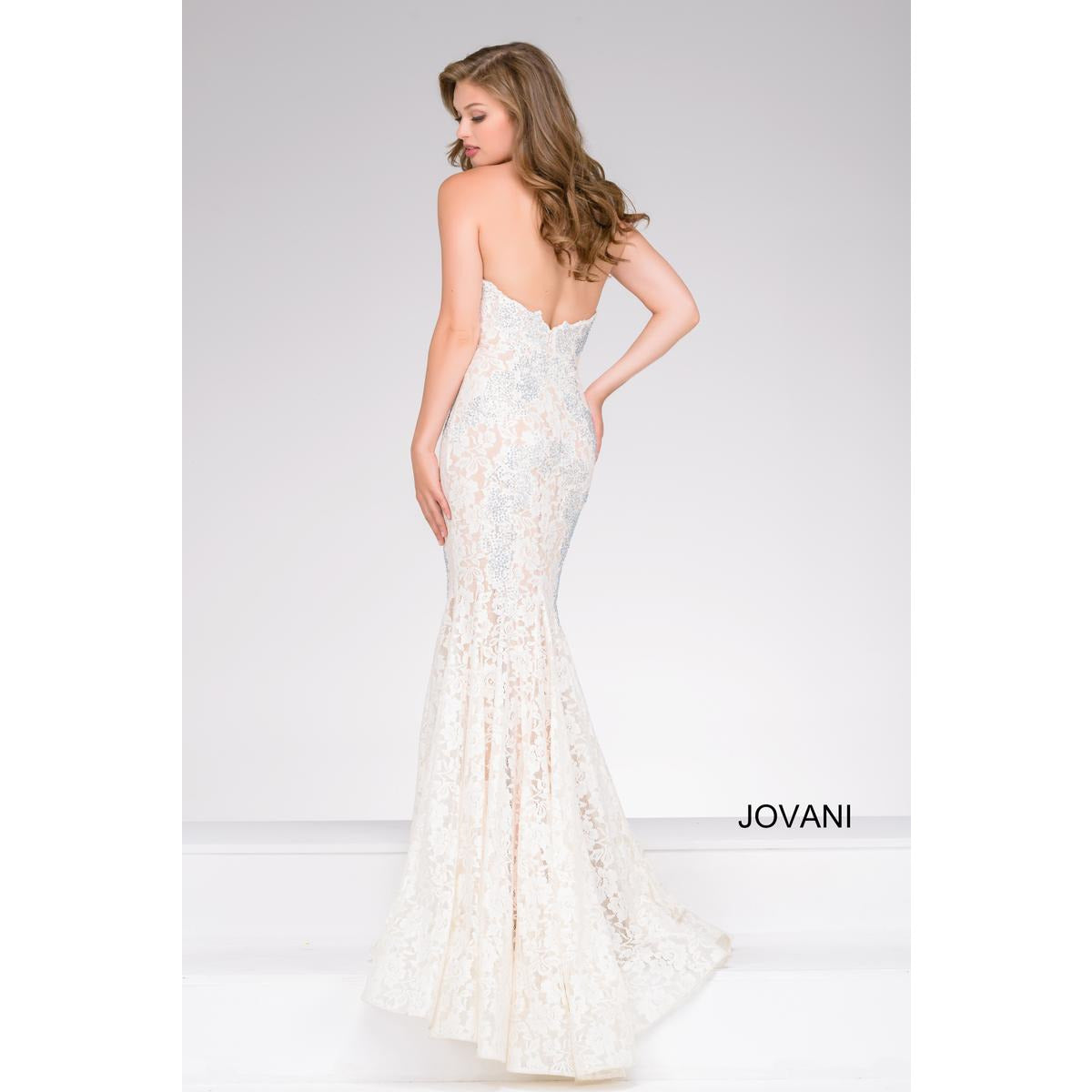 Jovani Prom Dress Fitted Strapless Lace Formal Dress 37334
