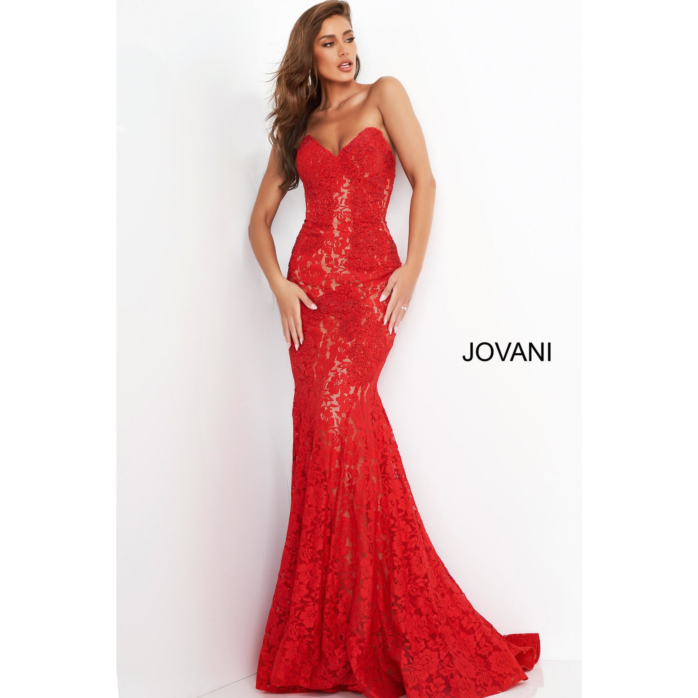 Jovani Prom Dress Fitted Strapless Lace Formal Dress 37334