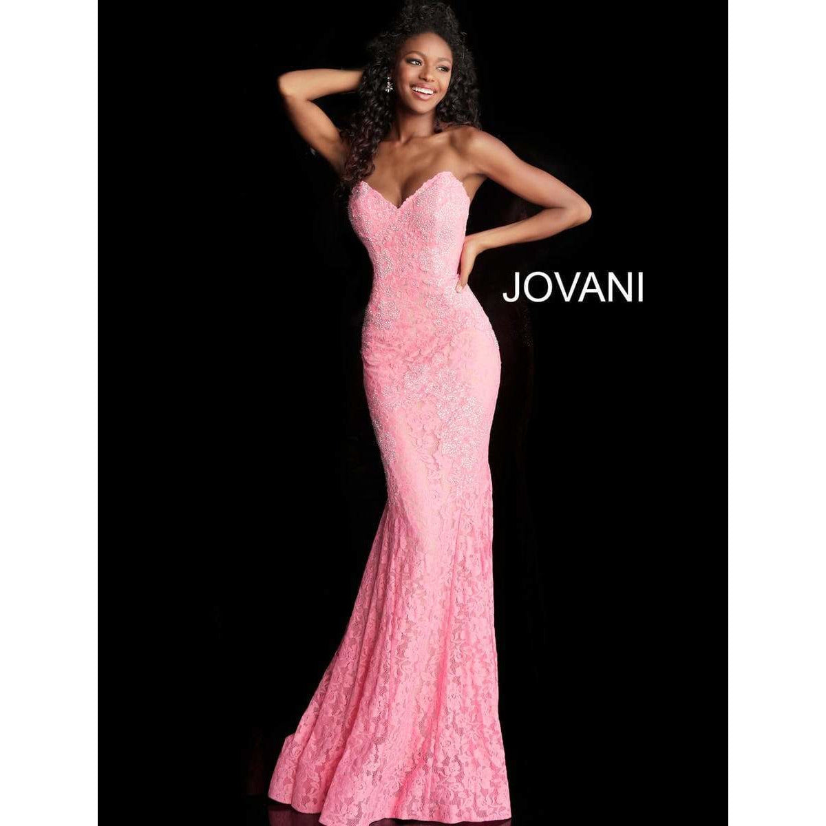 Jovani Prom Dress Fitted Strapless Lace Formal Dress 37334