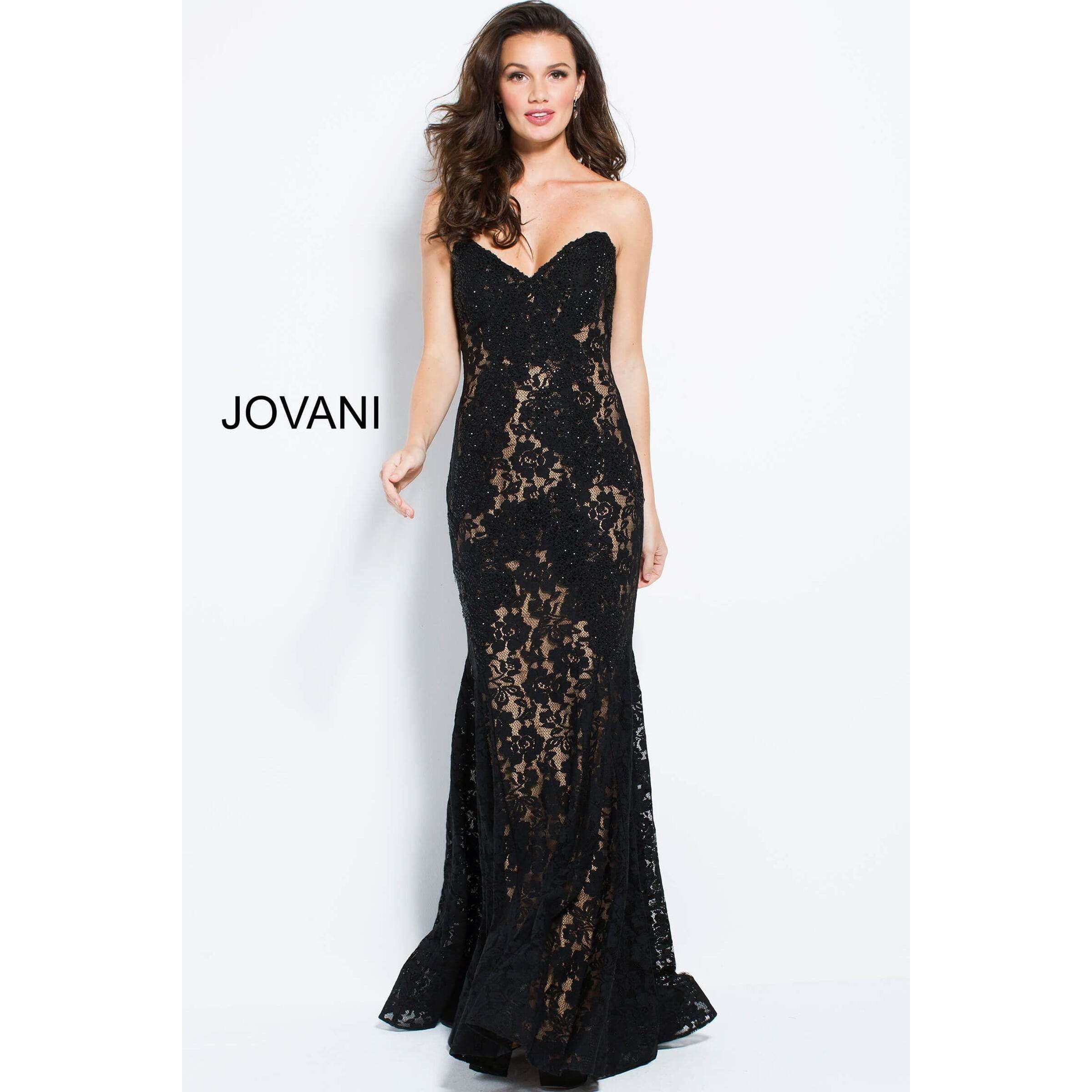 Jovani Prom Dress Fitted Strapless Lace Formal Dress 37334