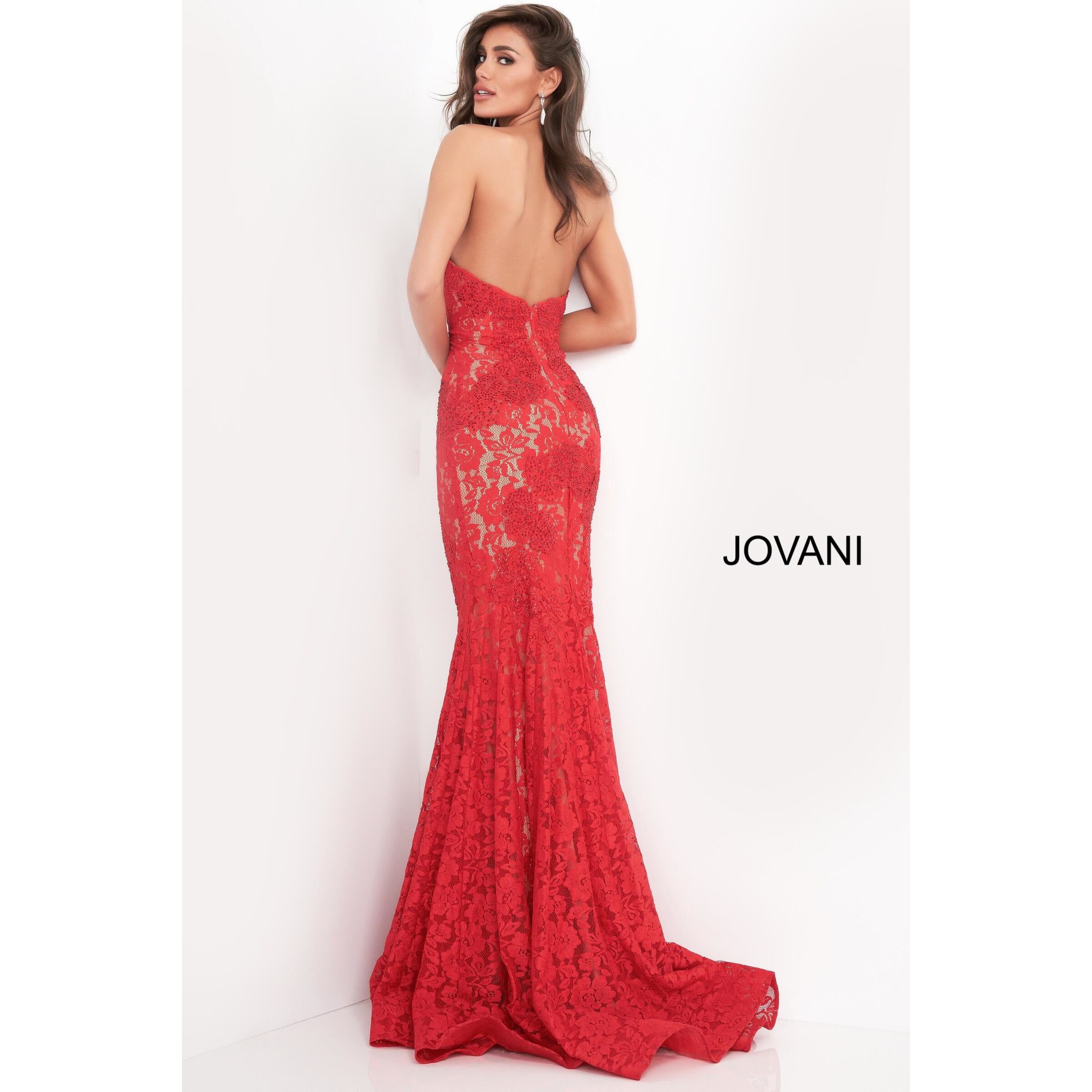 Jovani Prom Dress Fitted Strapless Lace Formal Dress 37334