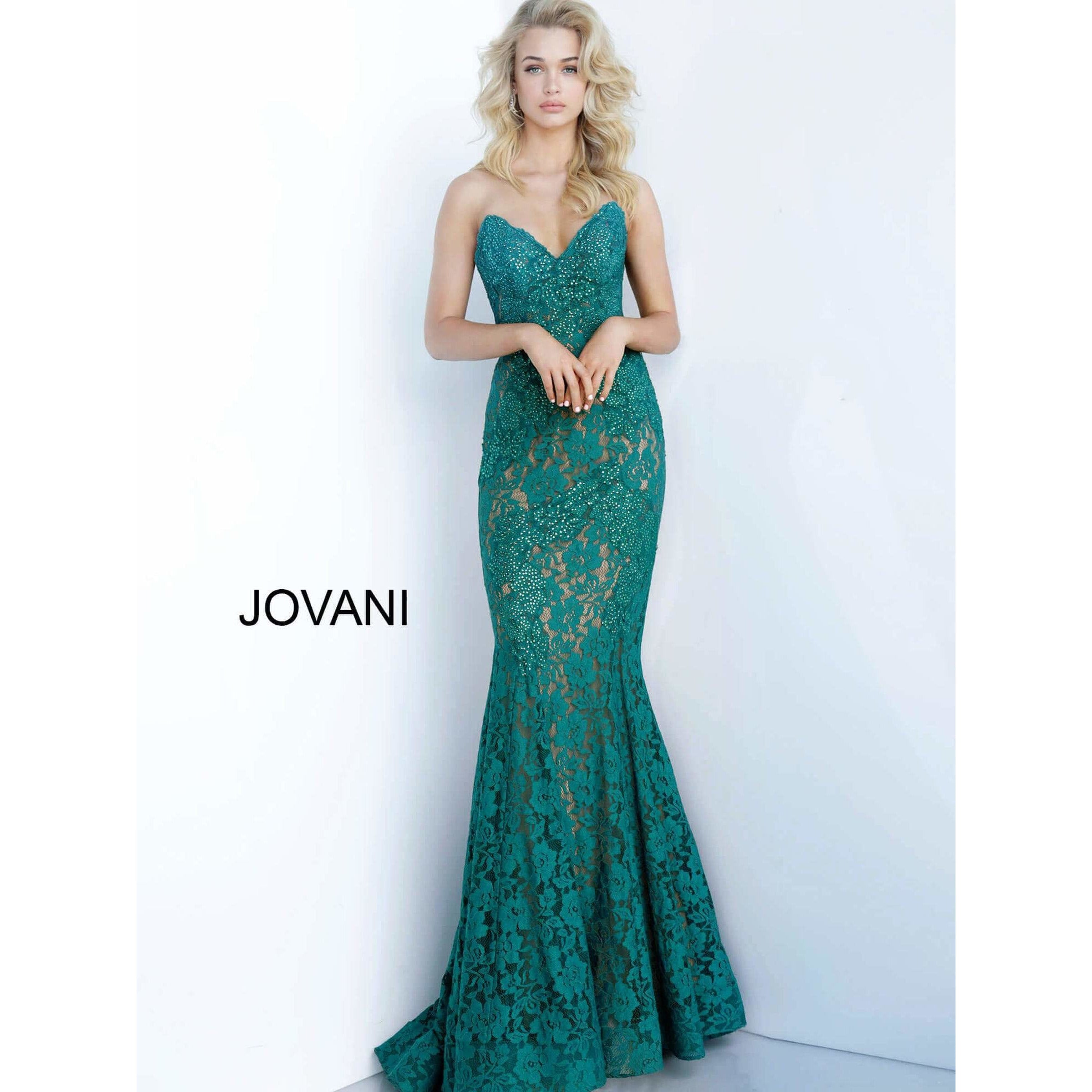 Jovani Prom Dress Fitted Strapless Lace Formal Dress 37334