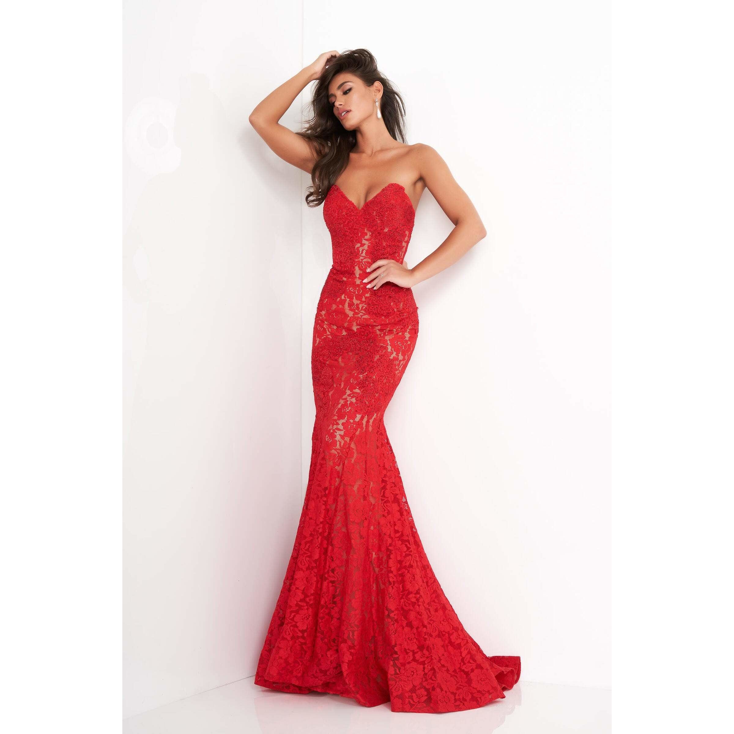 Jovani Prom Dress Fitted Strapless Lace Formal Dress 37334