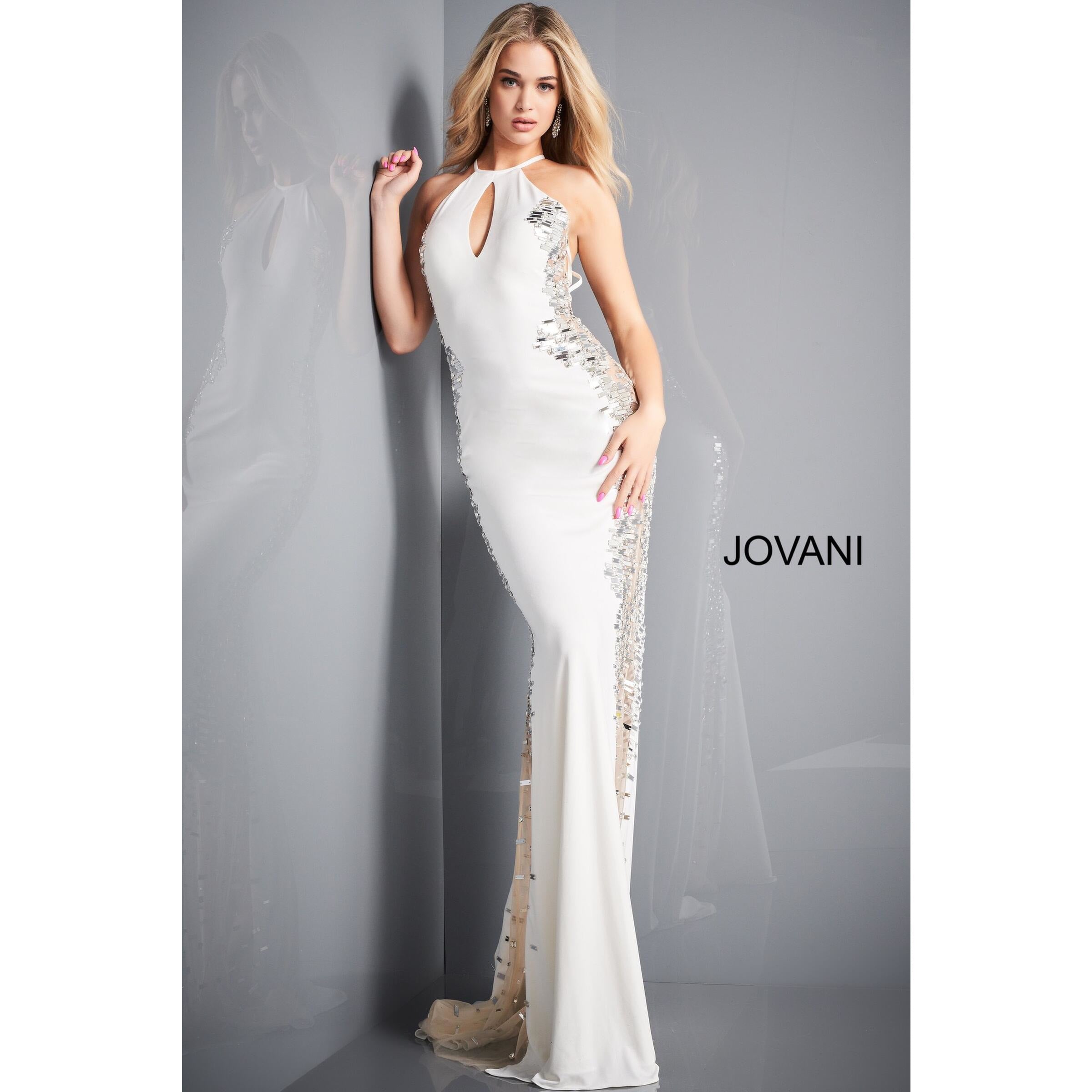 Jovani Prom Dress Jovani 1126 Off White Jersey Embellished Prom Dress
