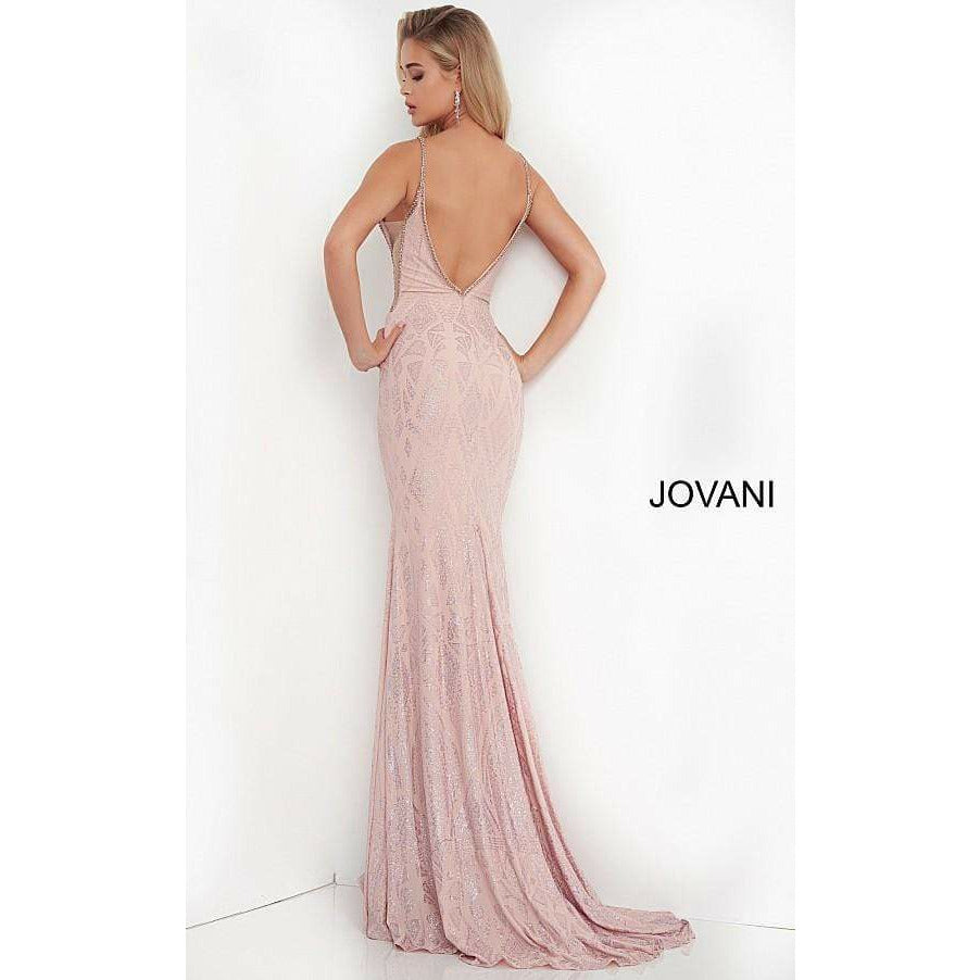 Jovani Prom Dress Jovani Blush Plunging Neckline Fitted Prom Dress 68539