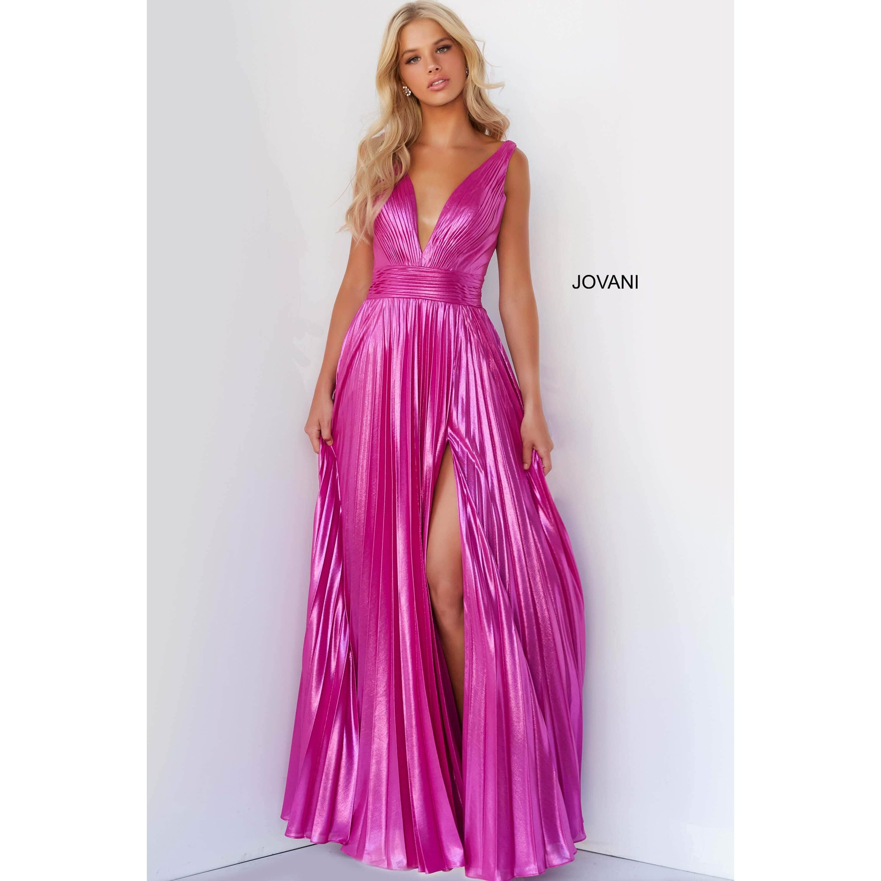 Jovani Prom Dress Jovani Hot Pink Pleated Maxi Prom Dress 2022 06220