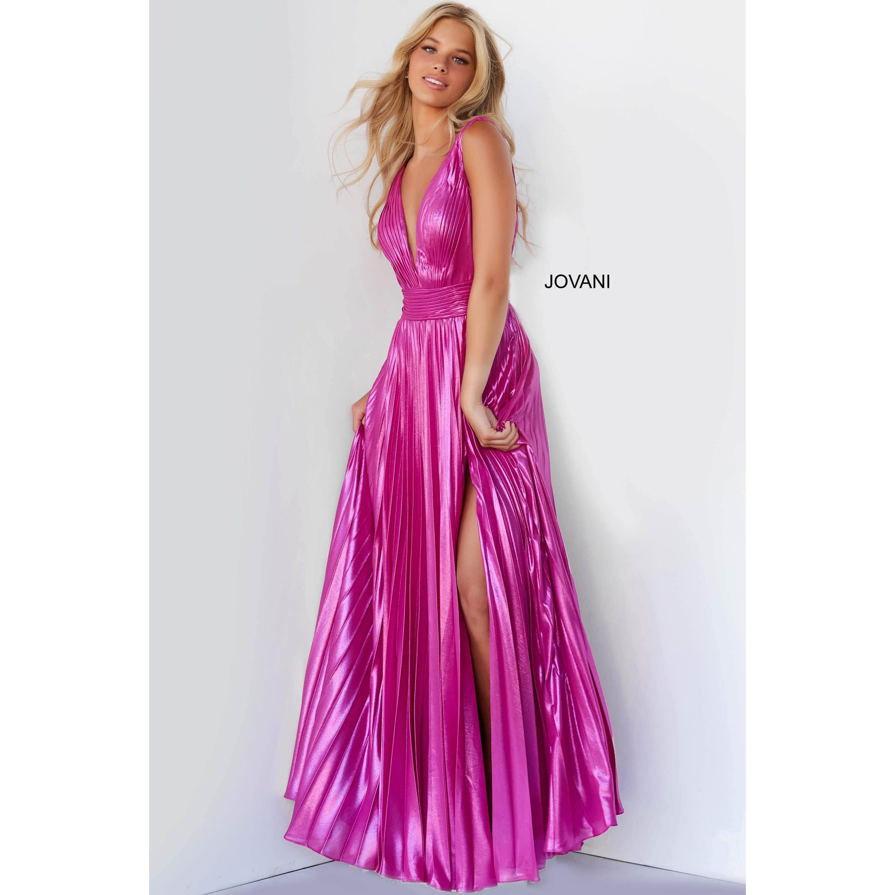 Jovani Prom Dress Jovani Hot Pink Pleated Maxi Prom Dress 2022 06220