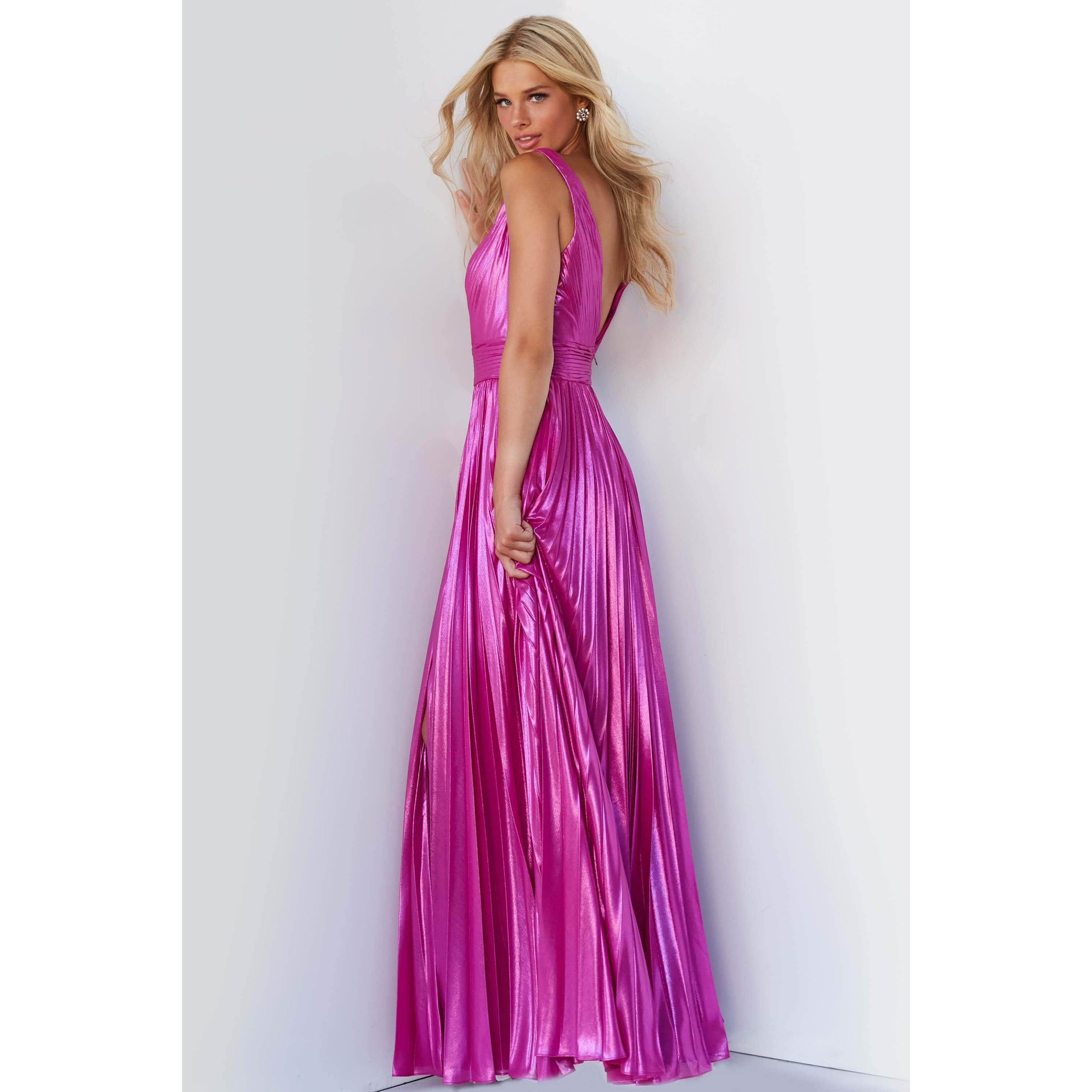 Jovani Prom Dress Jovani Hot Pink Pleated Maxi Prom Dress 2022 06220