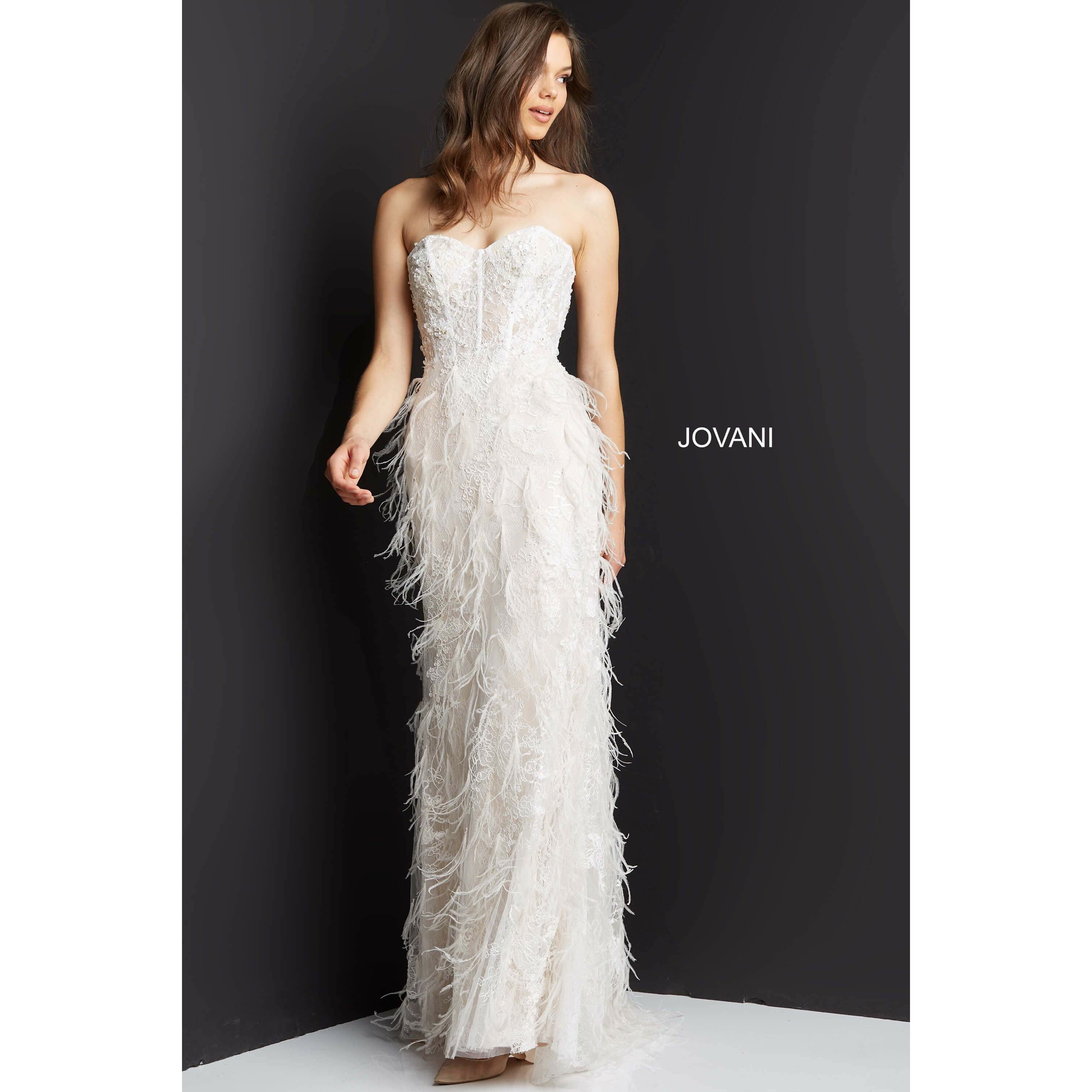 Jovani Prom Dress Jovani Off White Corset Embellished Strapless Gown 07914