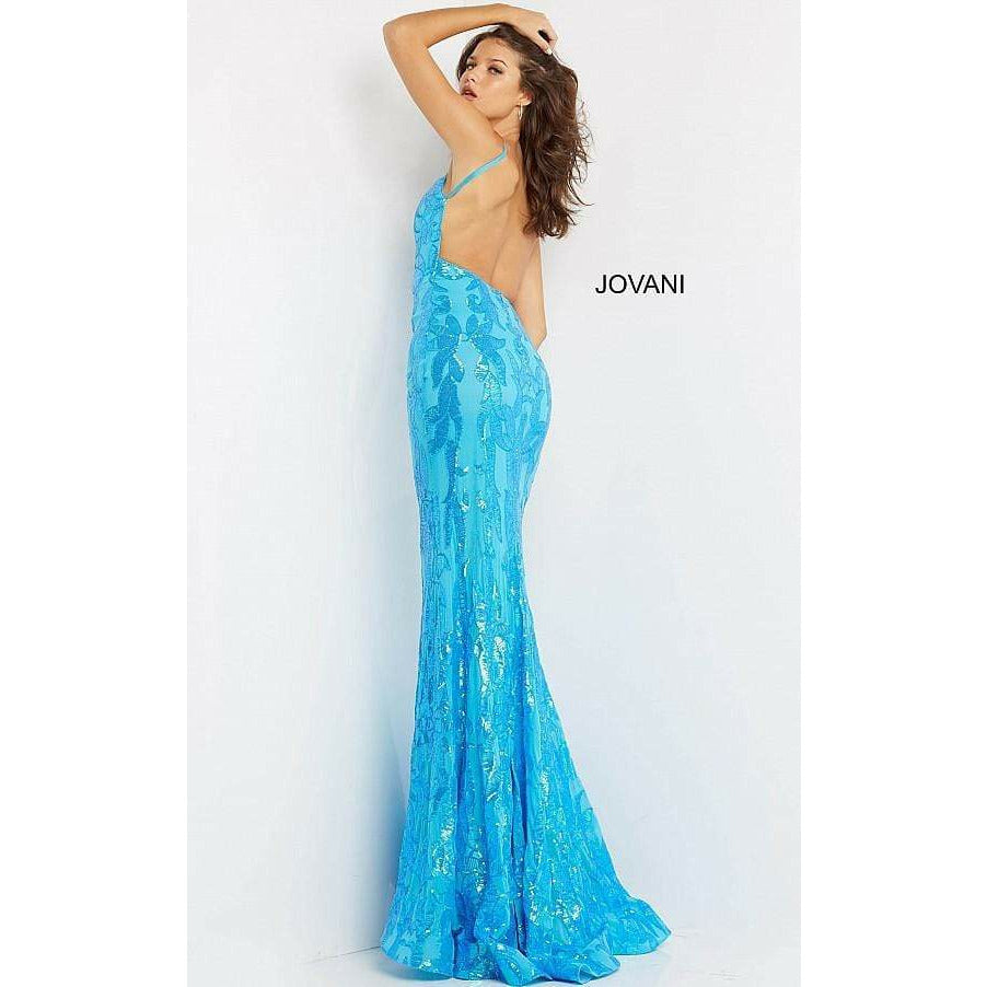 Jovani Prom Dress Jovani Turquoise Fitted Embellished Prom Gown 07784