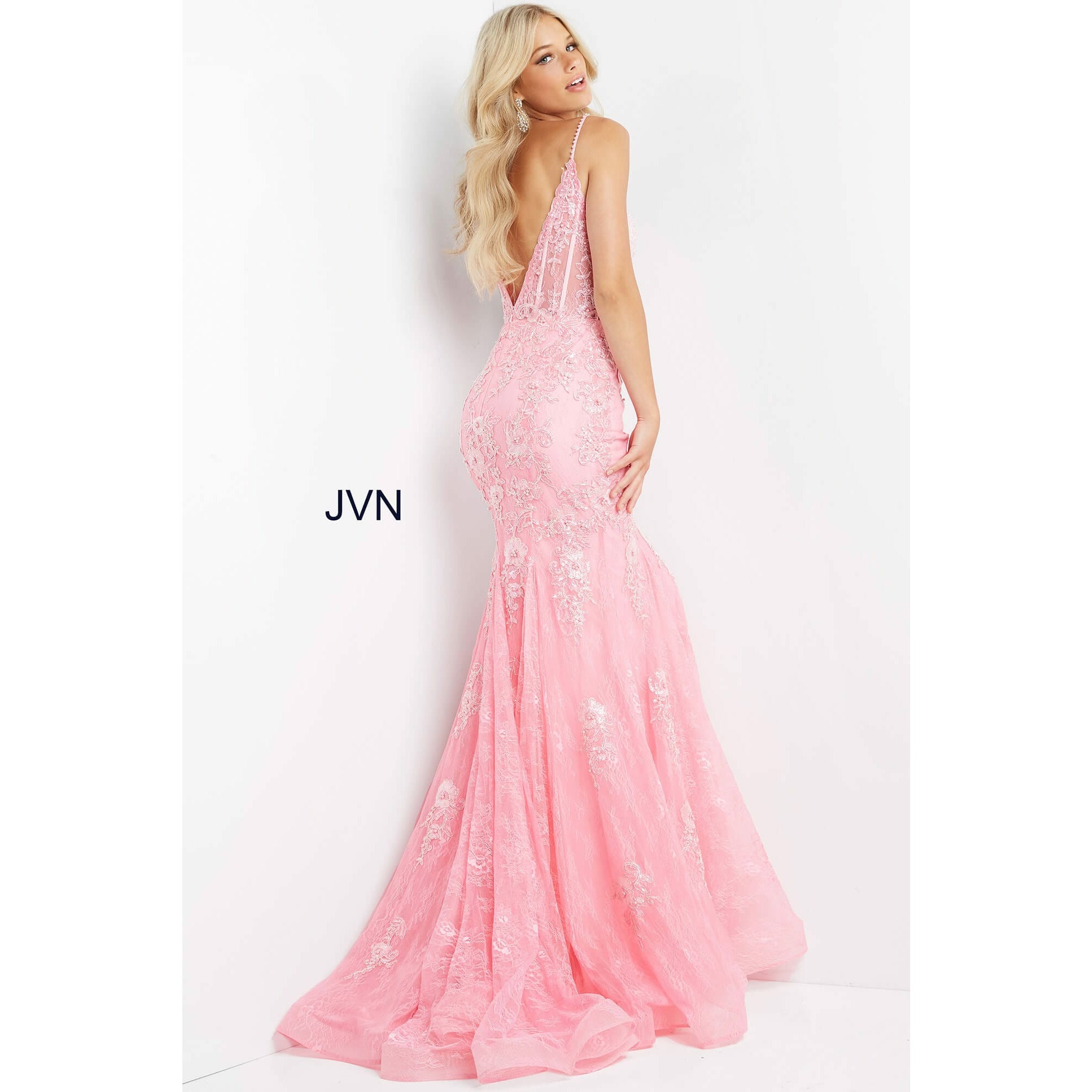 JVN by Jovani Evening Dresses JVN06475 Blue Plunging Neckline Prom Dress