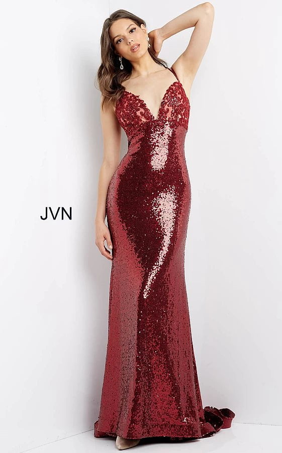 JVN by Jovani Prom Dress JVN05803 Navy Embroidered Tie Back Prom Dress