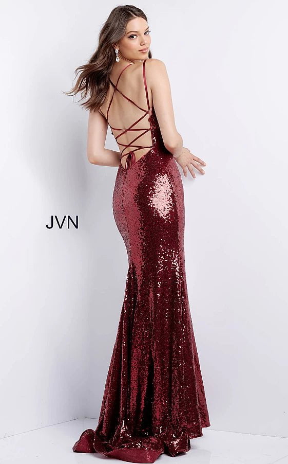 JVN by Jovani Prom Dress JVN05803 Navy Embroidered Tie Back Prom Dress