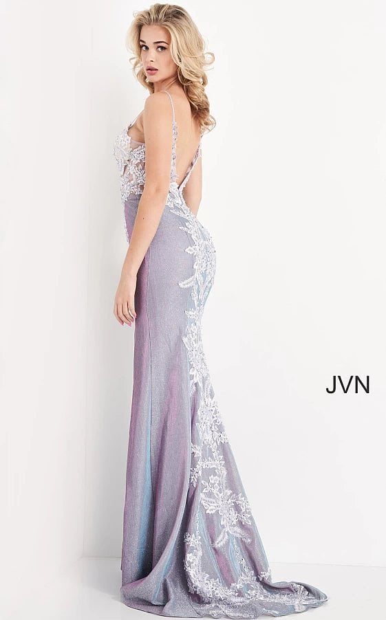 JVN by Jovani Prom Dress JVN06454 Lilac Embroidered Bodice Fitted Prom Dress
