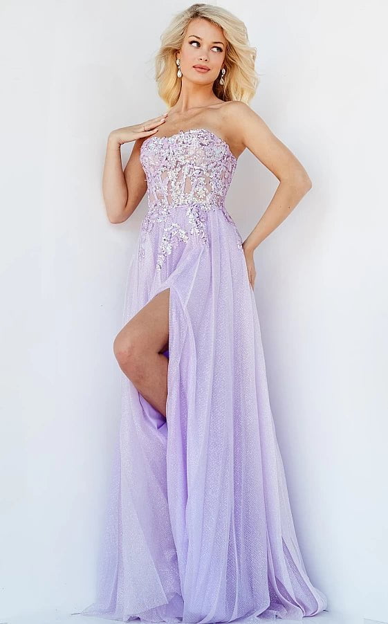 JVN by Jovani Prom Dress JVN07434 Lavender Strapless Tie Back Prom Gown