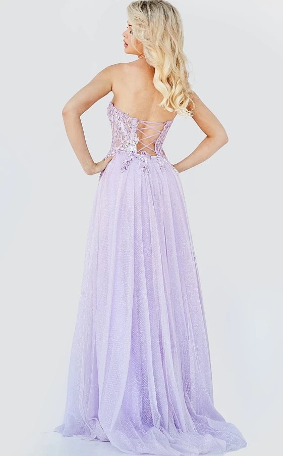 JVN by Jovani Prom Dress JVN07434 Lavender Strapless Tie Back Prom Gown