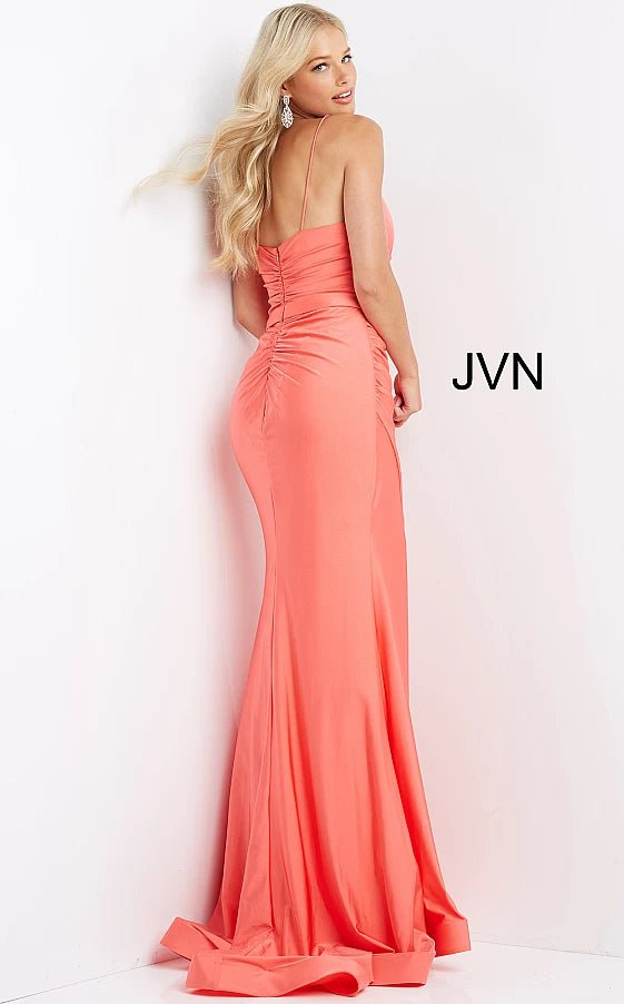 JVN by Jovani Prom Dress JVN07641 Coral Spaghetti Strap Sheath Prom Dress