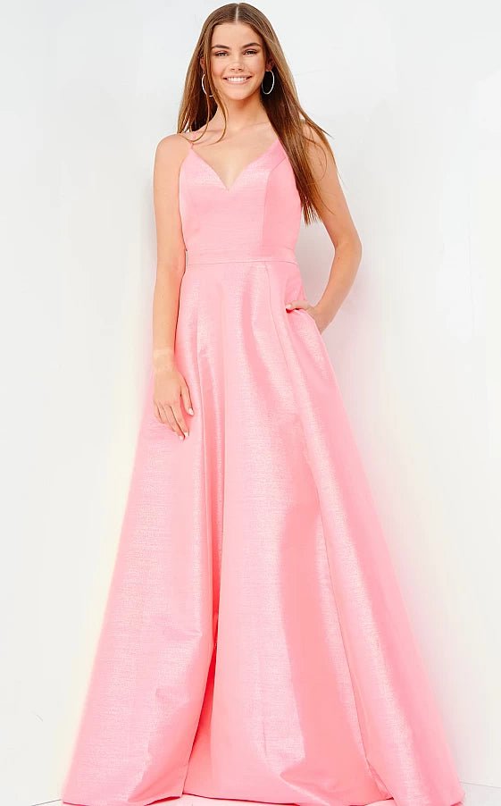 JVN by Jovani Prom Dress JVN08156 Coral A Line Side Pockets Prom Ballgown