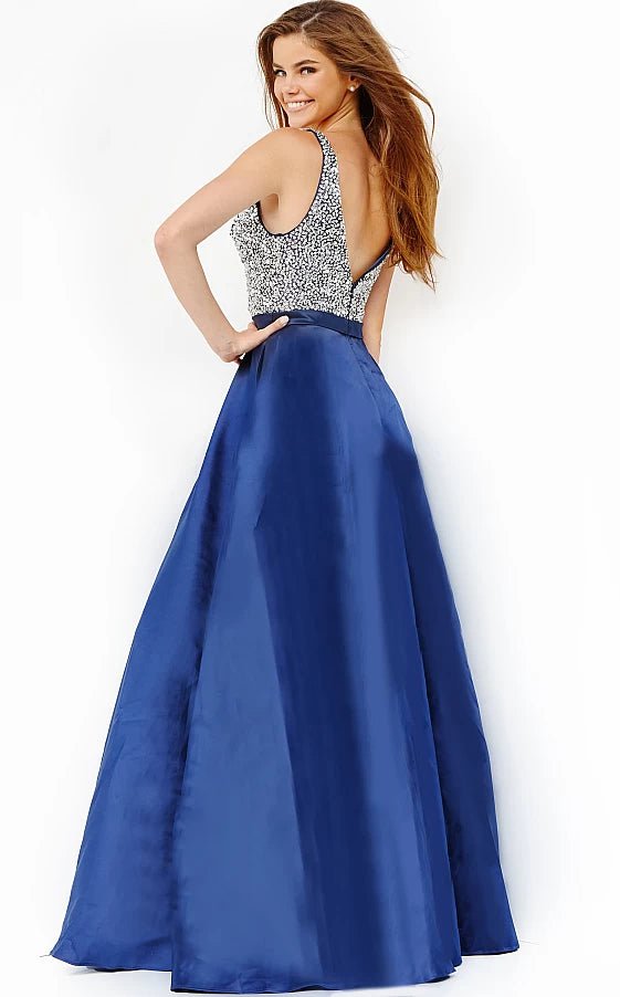 JVN by Jovani Prom Dress JVN08473 Navy Embellished Bodice V Neck Prom Ballgown