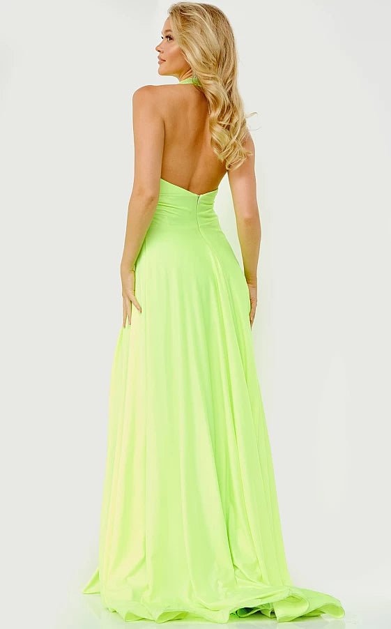 JVN by Jovani Prom Dress JVN08640 Hot Pink Halter Neckline High Slit Prom Dress