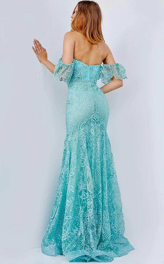 JVN by Jovani Prom Dress JVN23986 Green Off the Shoulder Sweetheart Neck Prom Dress
