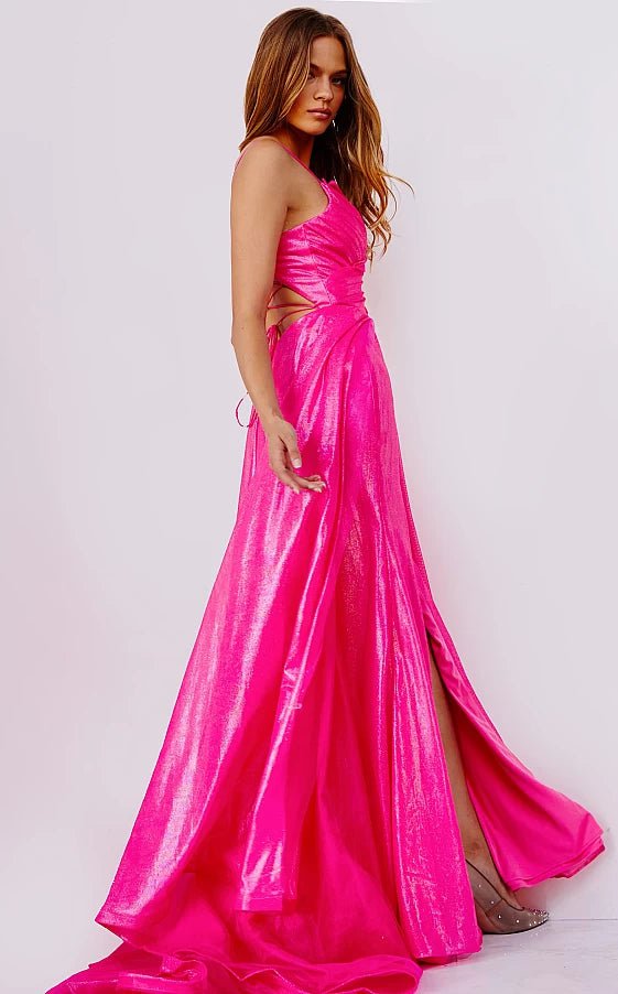 JVN by Jovani Prom Dress JVN24061 Hot Pink Ruched Bodice A Line Prom Gown