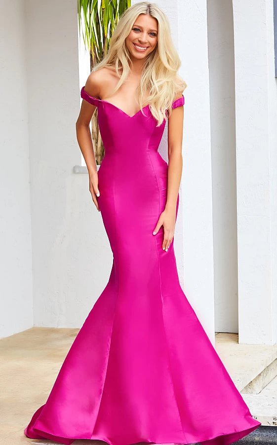 JVN by Jovani Prom Dress JVN3245 Fuchsia Off the Shoulder Mermaid Prom Dress