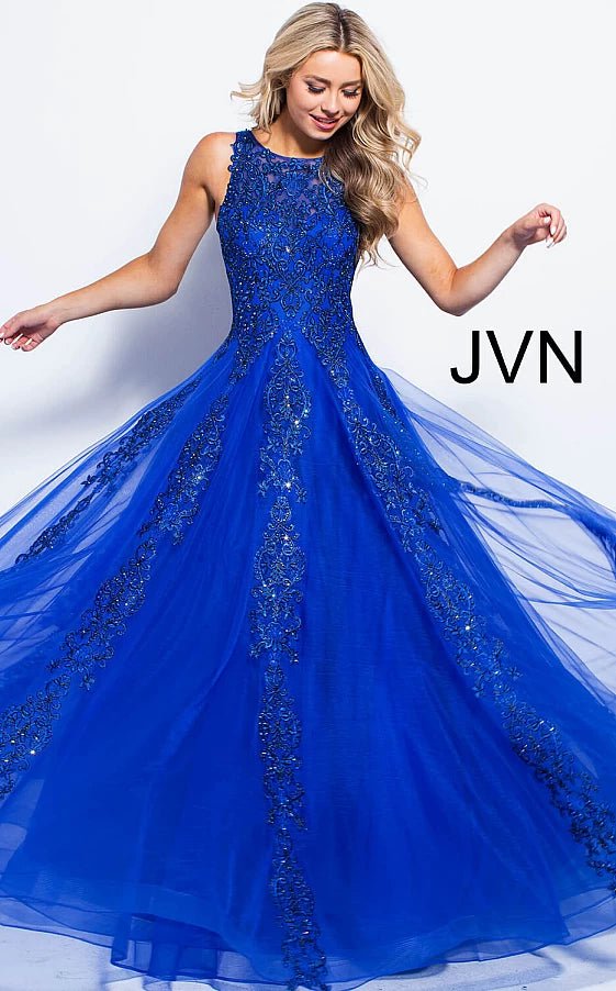 JVN by Jovani Prom Dress JVN59046 Burgundy Embellished Sleeveless Tulle Prom Ballgown