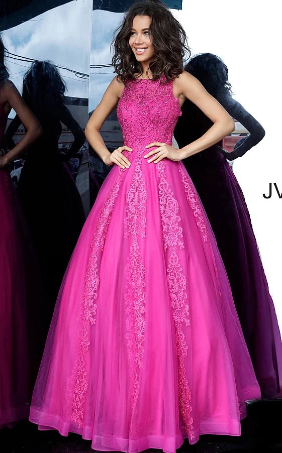 JVN by Jovani Prom Dress JVN59046 Burgundy Embellished Sleeveless Tulle Prom Ballgown