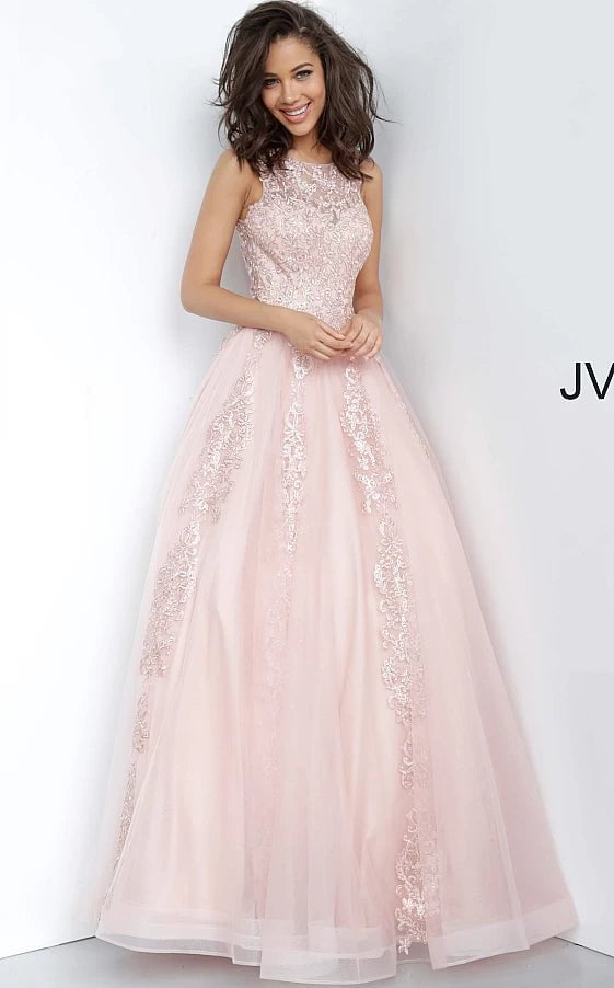 JVN by Jovani Prom Dress JVN59046 Burgundy Embellished Sleeveless Tulle Prom Ballgown