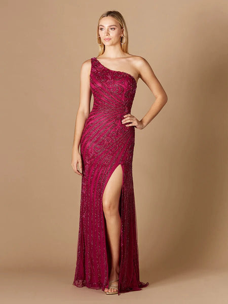 LARA 29283 - ONE-SHOULDER BEADED GOWN WITH SLIT