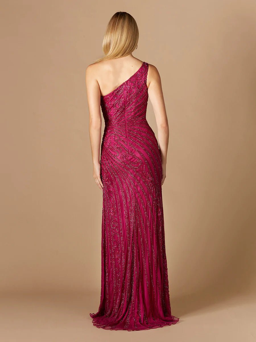 Lara Design Evening Dresses LARA 29283 - ONE-SHOULDER BEADED GOWN WITH SLIT