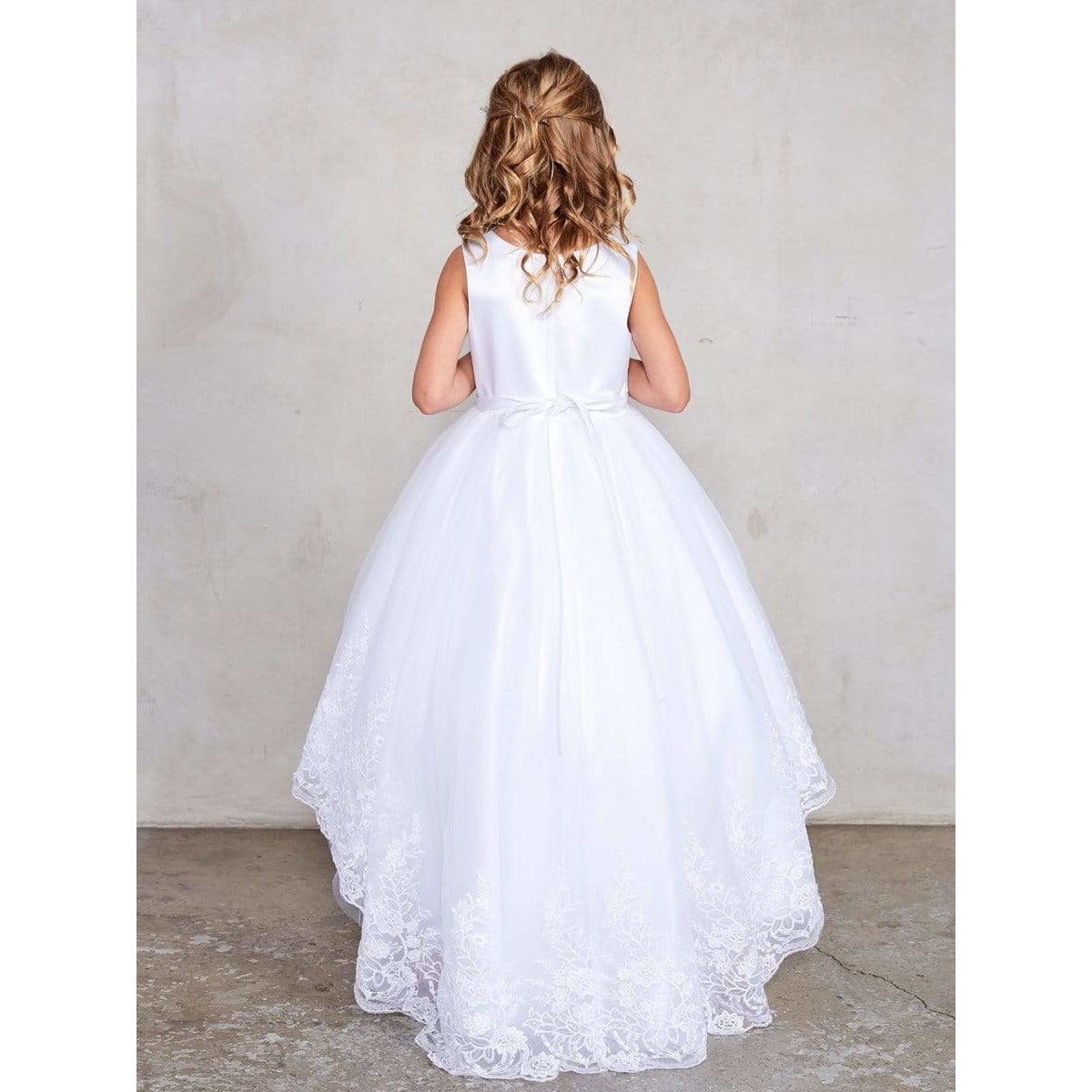 NorasBridalBoutiqueNY flower girl dress Flower Girl Beautiful Illusion Neckline with Lace Applique Bodice