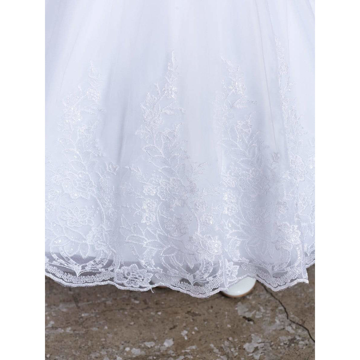 NorasBridalBoutiqueNY flower girl dress Flower Girl Beautiful Illusion Neckline with Lace Applique Bodice