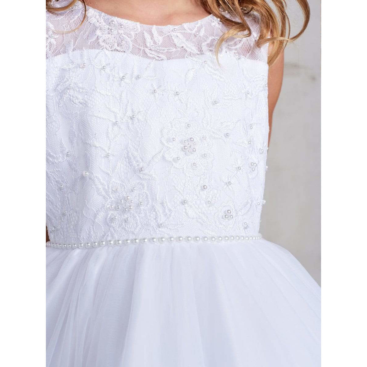 NorasBridalBoutiqueNY flower girl dress Flower Girl Beautiful Illusion Neckline with Lace Applique Bodice