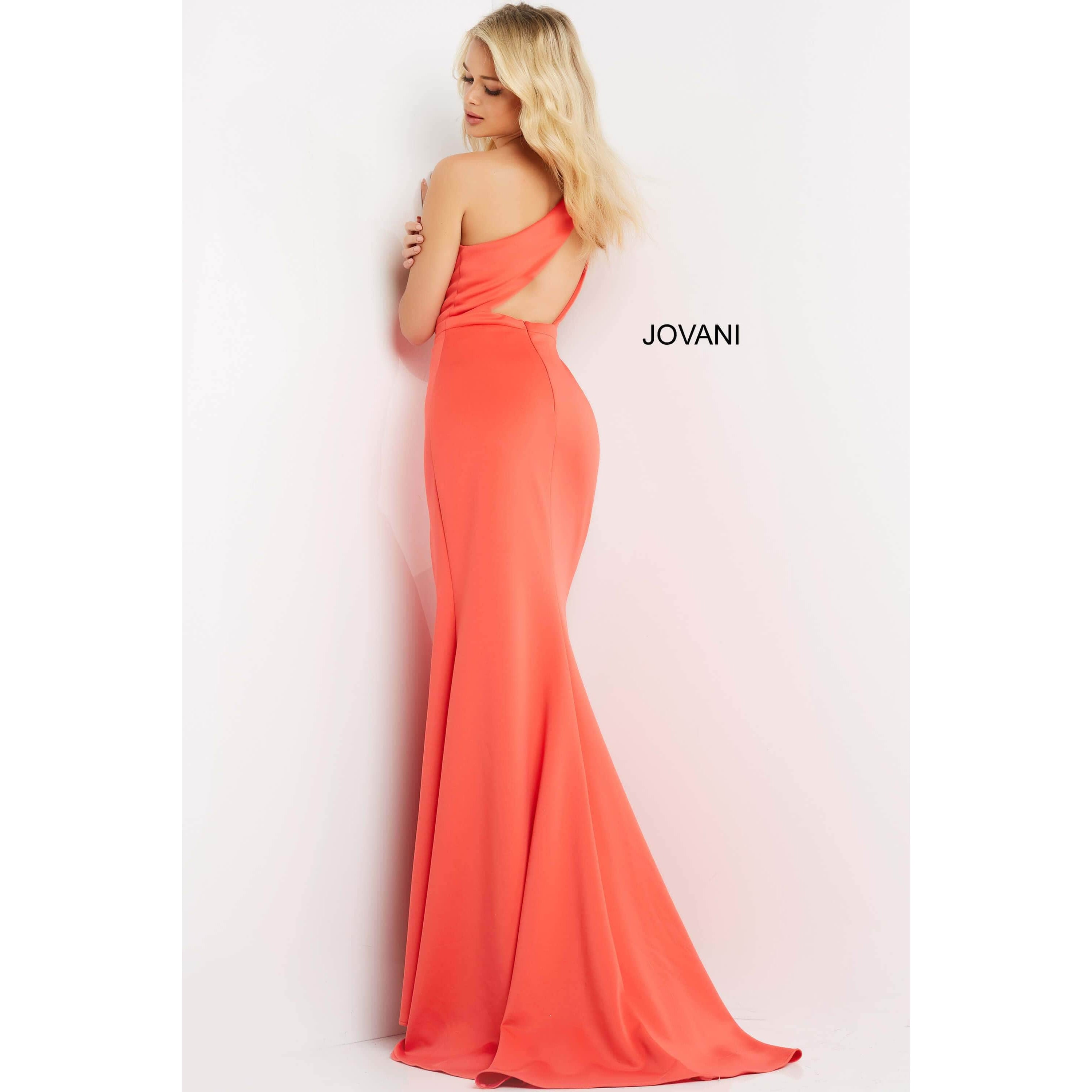 NorasBridalBoutiqueNY Jovani Coral Front Cut Out One Shoulder Prom Dress 06702