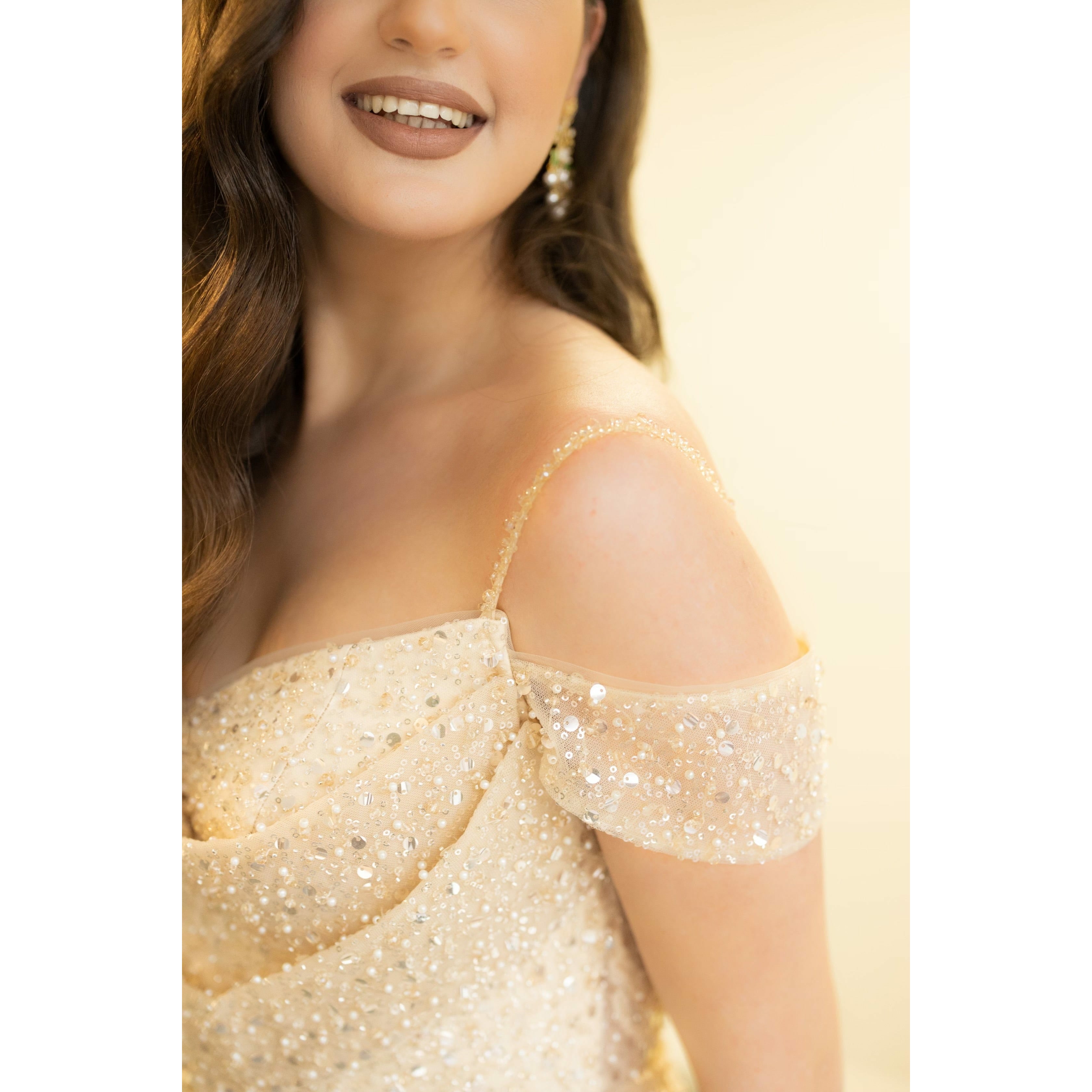 NorasBridalBoutiqueNY The Sidorela Couture Gown with stunning beadwork detail and side train