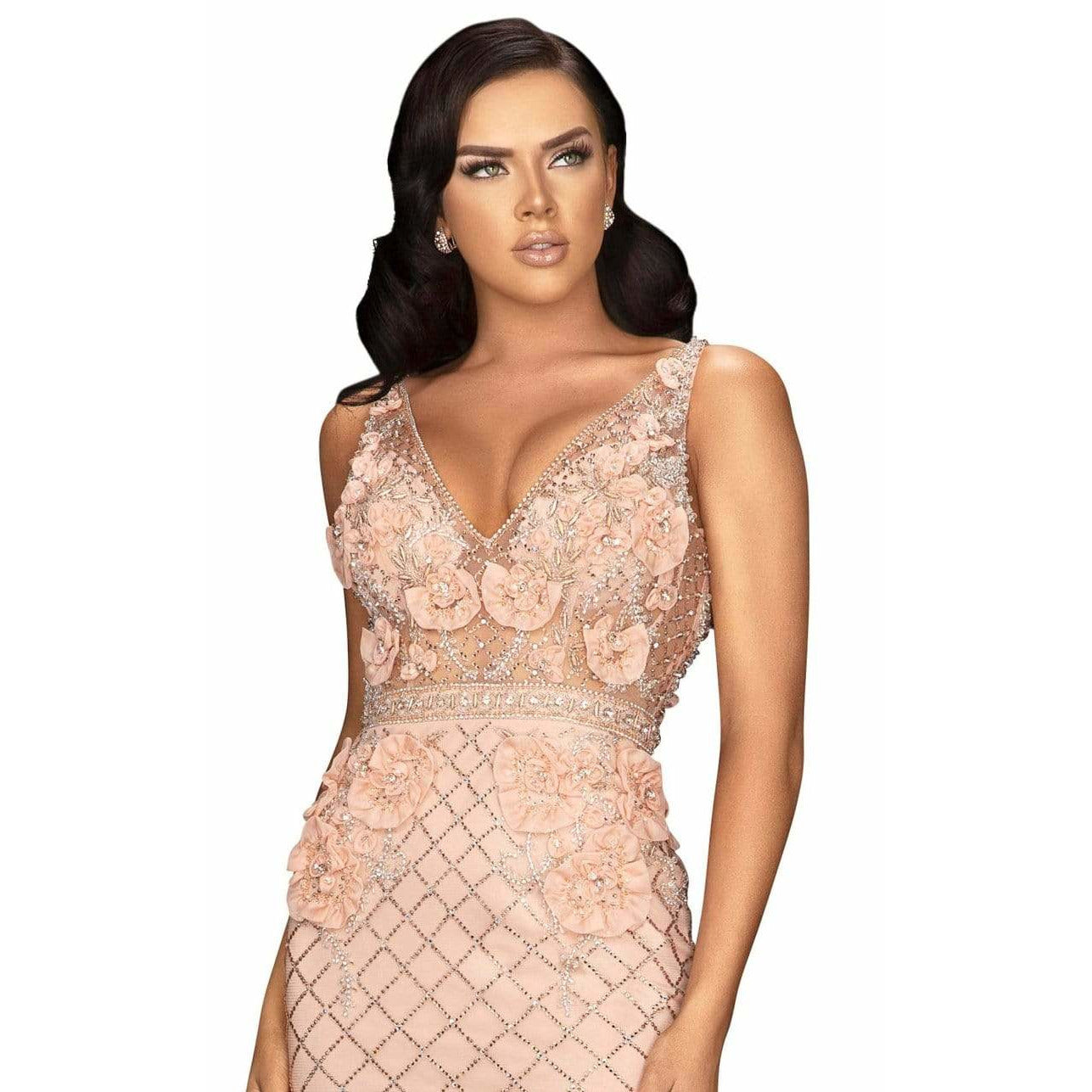 Terani Couture Cocktail Dress TERANI COUTURE - 2011C2005 Embellished Plunging V- Neck Sheath Dress