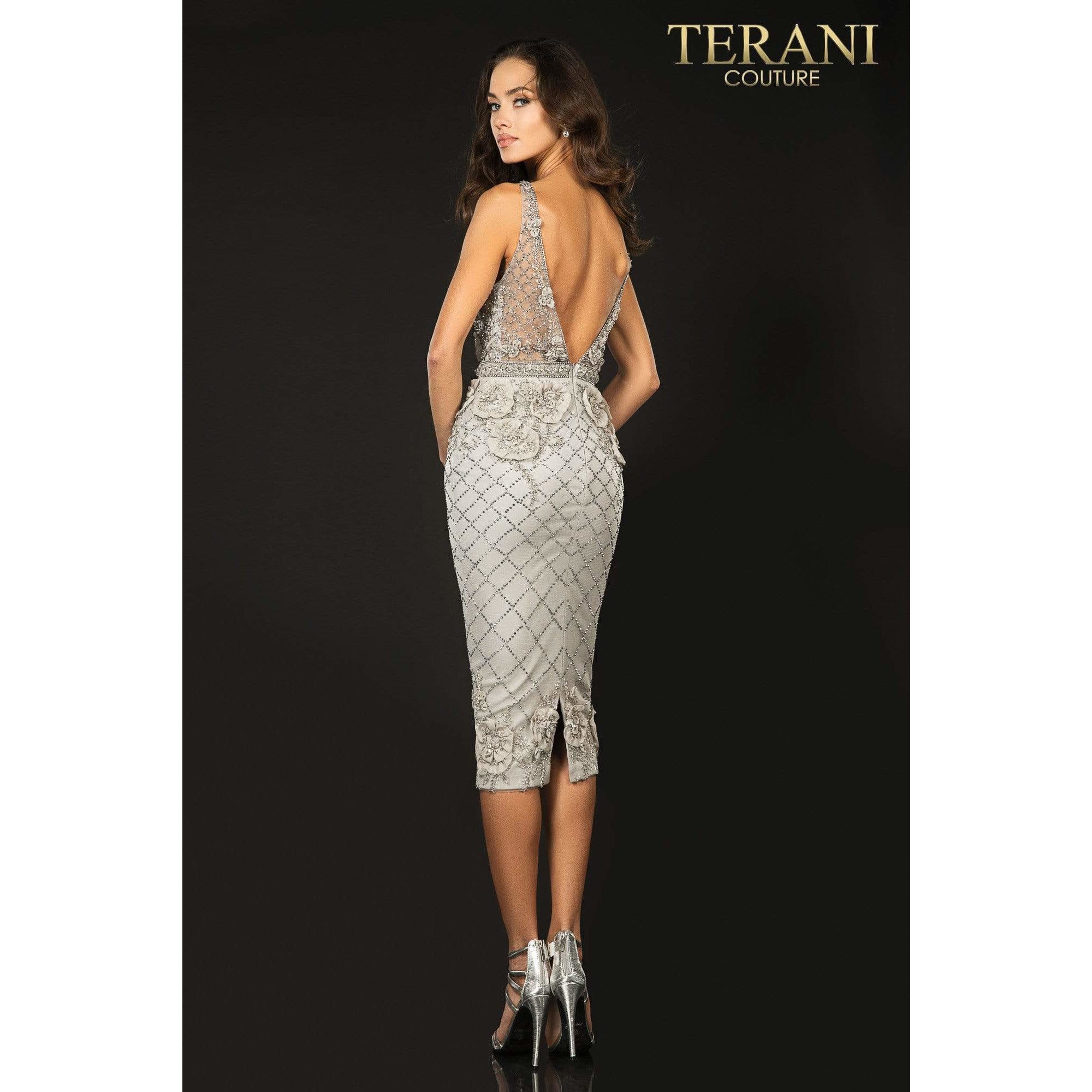 Terani Couture Cocktail Dress TERANI COUTURE - 2011C2005 Embellished Plunging V- Neck Sheath Dress