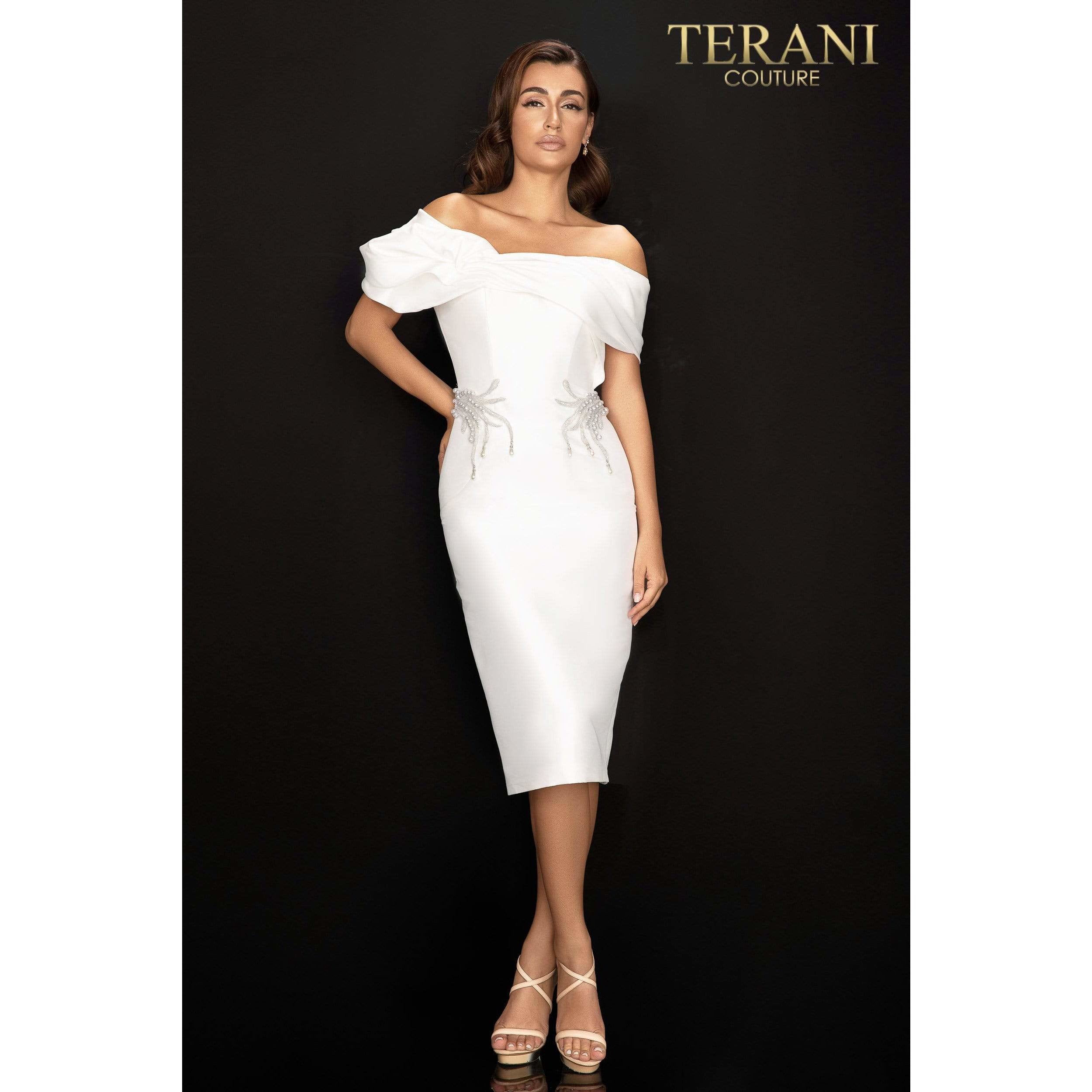 Terani Couture 2011C2009 Dress Waist Beaded Off Shoulder Mikado Cocktail Dress 2011C2009 - NorasBridalBoutiqueNY