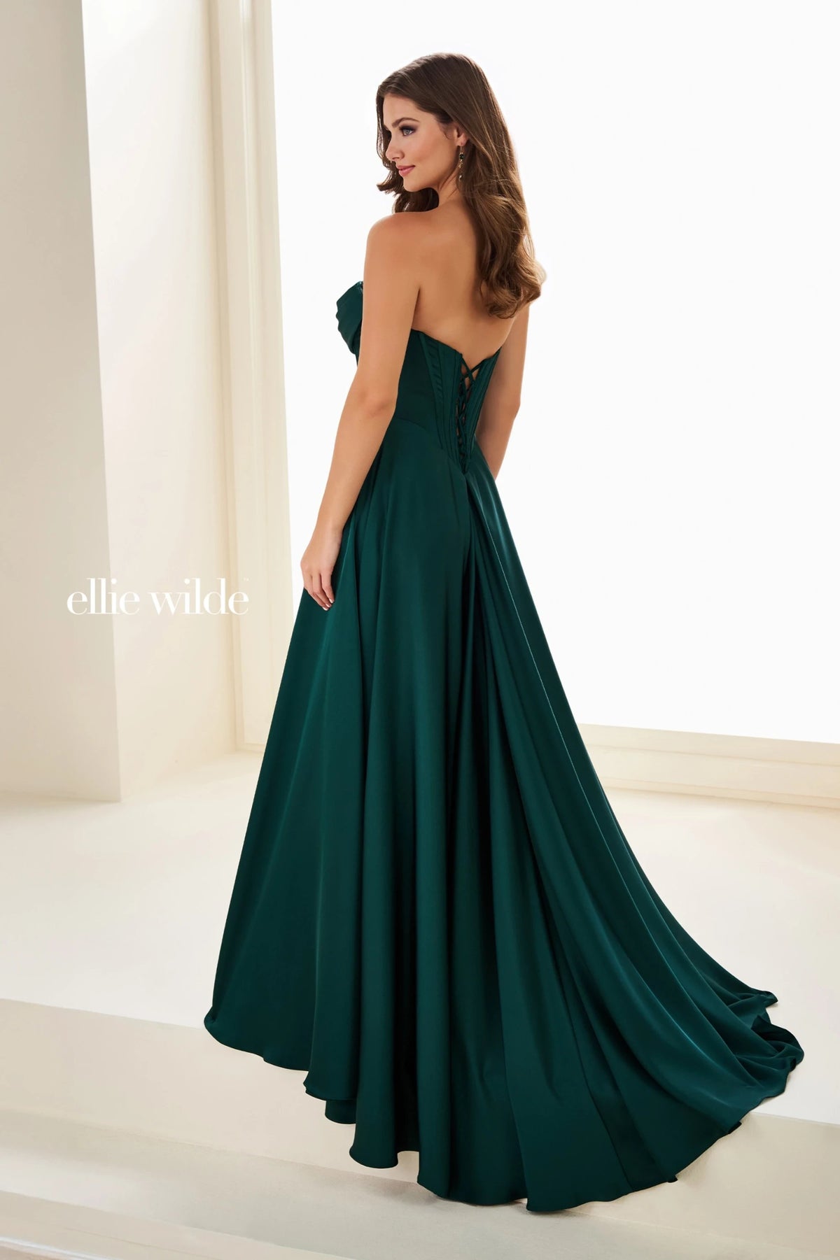 Ellie Wilde EW37213 Forest Green A-Line prom dress