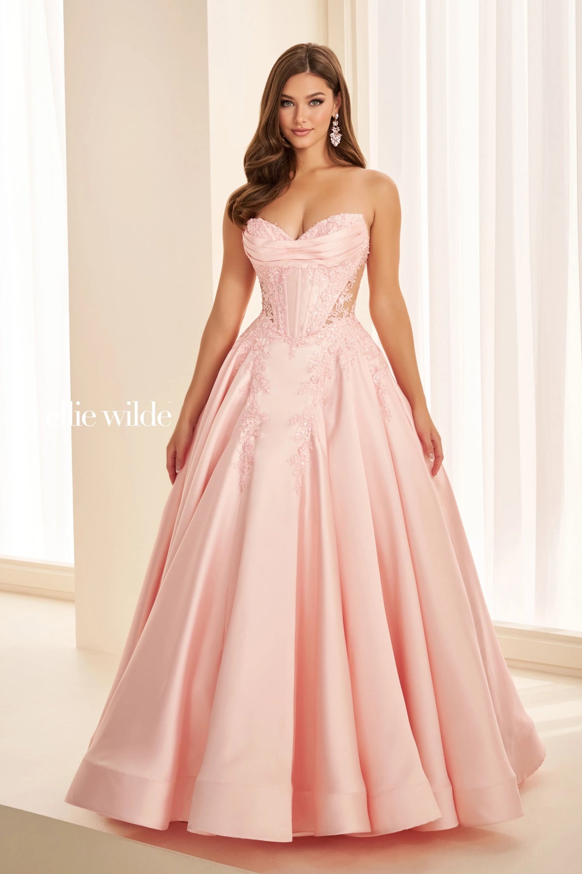 Ellie Wilde EW37082 Blush Ball Gown prom dress