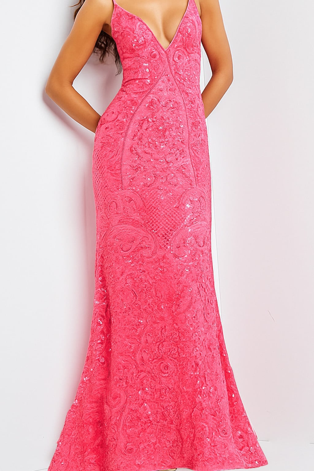 Jovani 23839 Slate Sequin Embellished Backless Dress