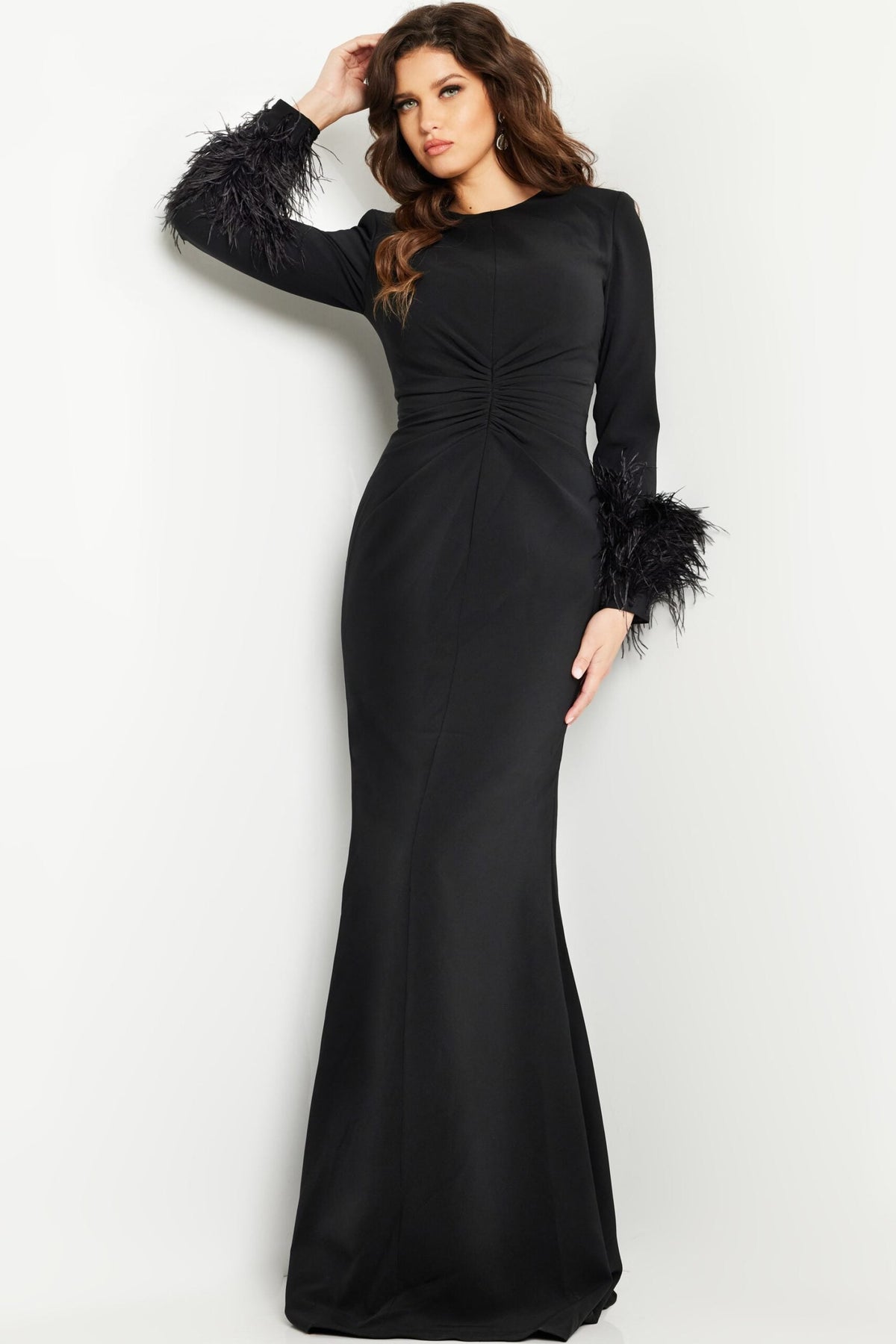 Jovani 25898 Black Long Sleeves Fitted Formal Gown
