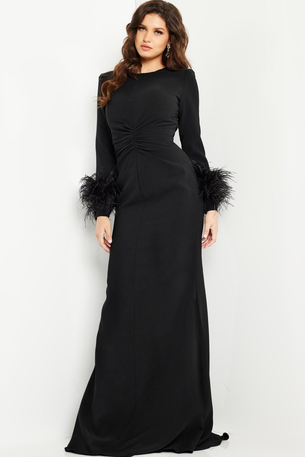 Jovani 25898 Black Long Sleeves Fitted Formal Gown