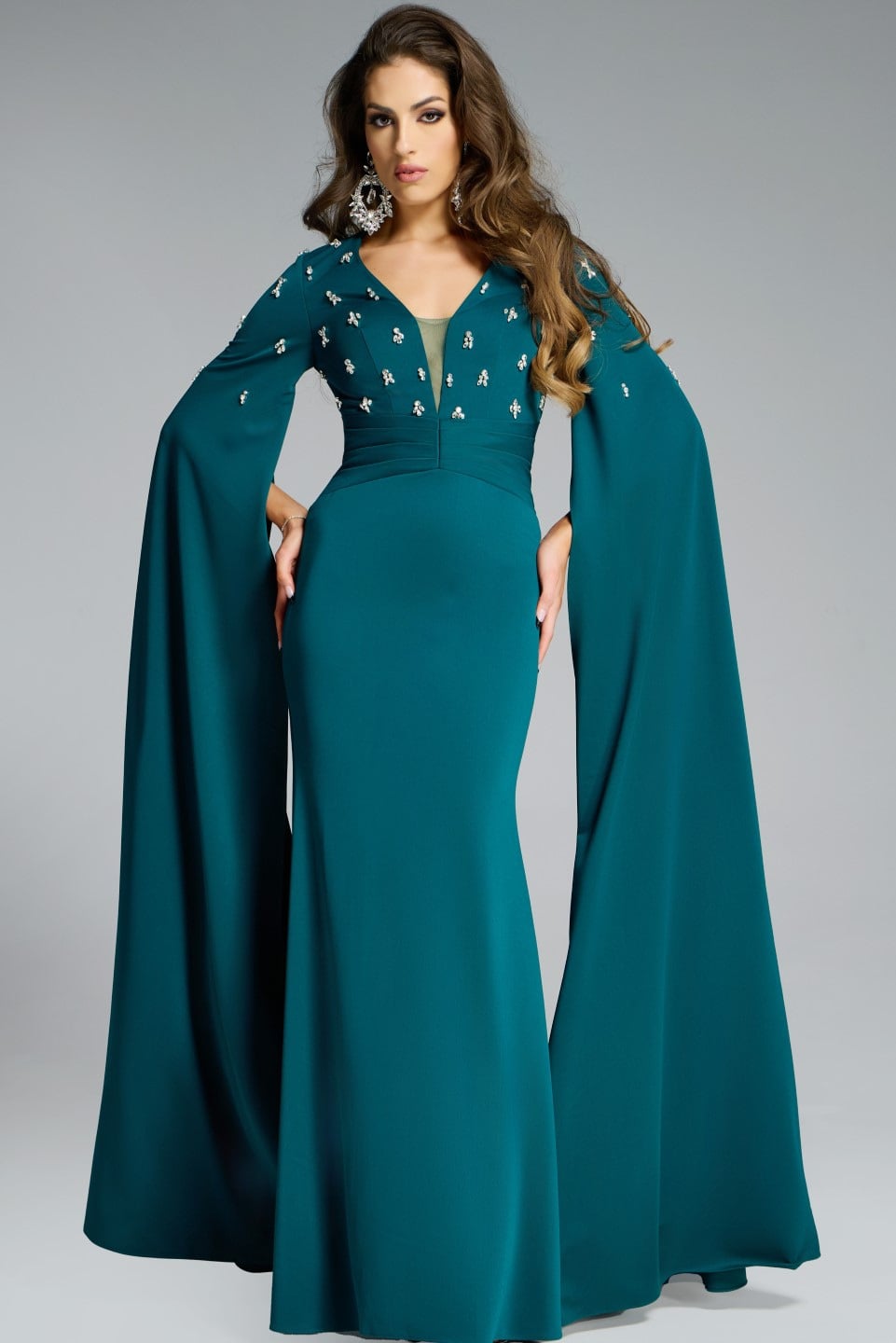 Jovani 43830 Embellished Gown With Dramatic Cape Sleeves