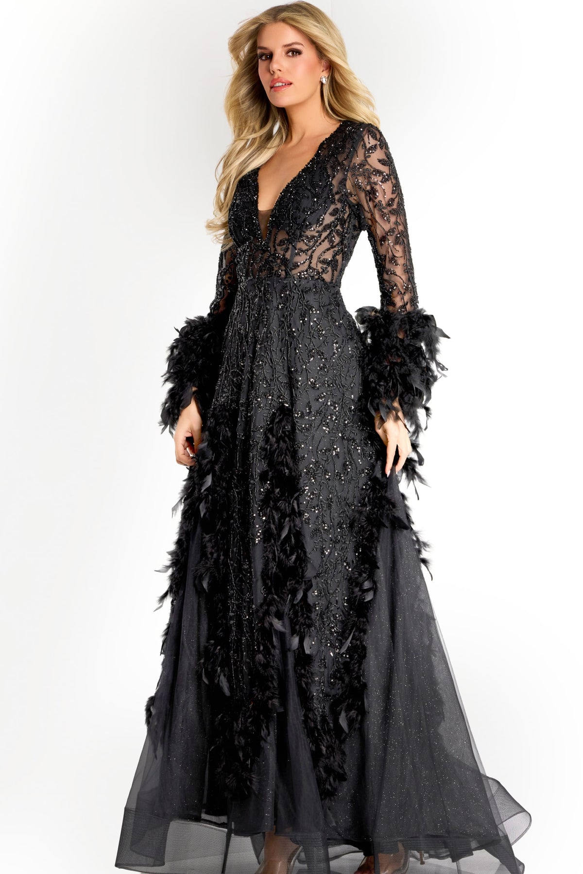 Jovani 45801 Beaded Gown With Sheer Sleeves